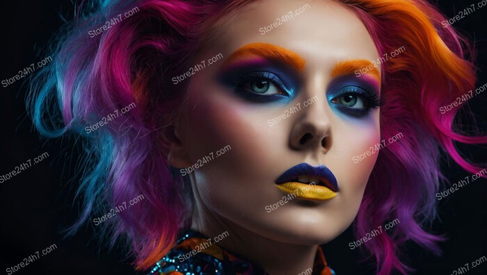 Vivid Neon Fantasy: Bold Futuristic Makeup for Fashion Statement