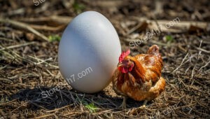 What Came First: Tiny Chicken Beside a Giant Egg