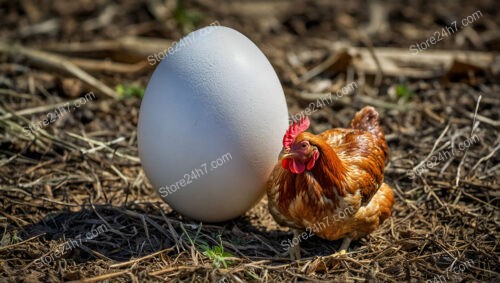 What Came First: Tiny Chicken Beside a Giant Egg