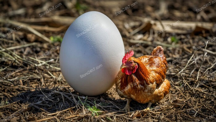 What Came First: Tiny Chicken Beside a Giant Egg