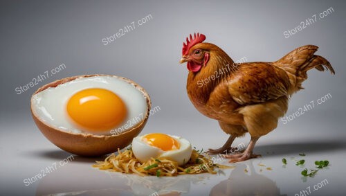 Which Came First: A Hen Next To Eggs