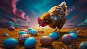 Which Came First: Chicken in a Sky of Painted Eggs