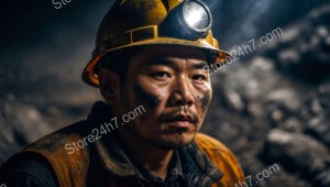 Grit and Resolve: A Miner’s Intense Gaze This evocative image portrays a coal miner deep underground, his face smeared with coal dust and his expression filled with intensity. The yellow hard hat, slightly askew, and the headlamp lighting up the dim environment are symbols of his daily battle with the darkness. The miner’s focused gaze speaks to the determination and strength required to navigate the treacherous conditions below the earth. The dimly lit background, filled with shadows, adds a layer of depth to the image, emphasizing the isolation and solitude that often accompany underground work. Strength and Resilience in the Depths Below This photograph captures the essence of a coal miner’s life, highlighting the strength and resilience needed to endure the harsh conditions of working underground. The miner’s soot-covered face and intense expression reflect the physical and mental demands of his job, where every day is a test of endurance. The dark, shadowy environment surrounding him enhances the sense of depth and isolation, creating a powerful visual narrative of strength and resolve. This image is ideal for use in news articles, blogs, or commercial content that aims to depict the challenges faced by those who work in such demanding environments. This image is versatile and can be utilized for any online or print purpose, offering a compelling visual for content related to labor, industry, or resilience. Its raw, emotional impact makes it an excellent choice for engaging audiences and adding depth to discussions about the human side of industrial work.