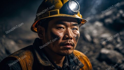 Grit and Resolve: A Miner’s Intense Gaze This evocative image portrays a coal miner deep underground, his face smeared with coal dust and his expression filled with intensity. The yellow hard hat, slightly askew, and the headlamp lighting up the dim environment are symbols of his daily battle with the darkness. The miner’s focused gaze speaks to the determination and strength required to navigate the treacherous conditions below the earth. The dimly lit background, filled with shadows, adds a layer of depth to the image, emphasizing the isolation and solitude that often accompany underground work. Strength and Resilience in the Depths Below This photograph captures the essence of a coal miner’s life, highlighting the strength and resilience needed to endure the harsh conditions of working underground. The miner’s soot-covered face and intense expression reflect the physical and mental demands of his job, where every day is a test of endurance. The dark, shadowy environment surrounding him enhances the sense of depth and isolation, creating a powerful visual narrative of strength and resolve. This image is ideal for use in news articles, blogs, or commercial content that aims to depict the challenges faced by those who work in such demanding environments. This image is versatile and can be utilized for any online or print purpose, offering a compelling visual for content related to labor, industry, or resilience. Its raw, emotional impact makes it an excellent choice for engaging audiences and adding depth to discussions about the human side of industrial work.