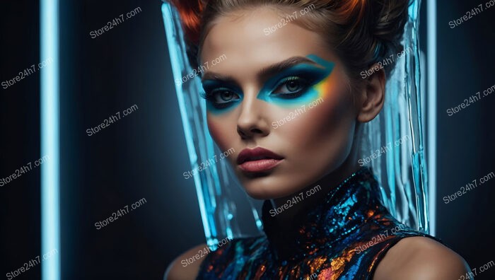 Aurora Glow: Bold Makeup and Metallic Fashion Statement