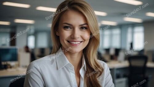 Bright and friendly secretary offering client support at desk