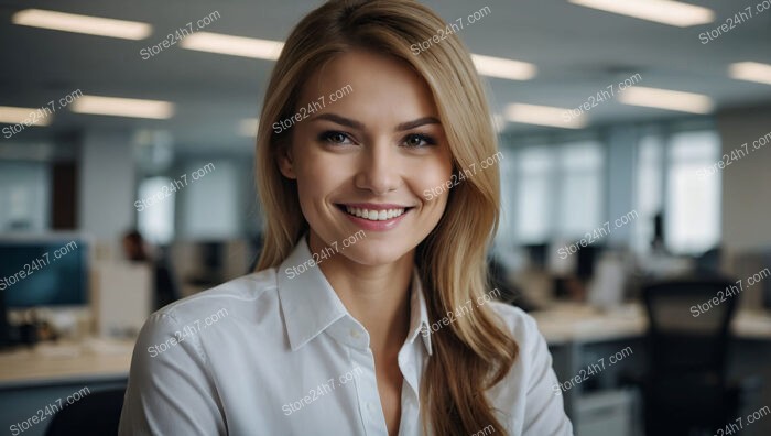 Bright and friendly secretary offering client support at desk