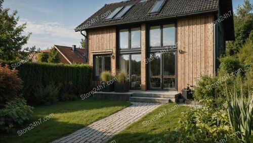 Charming wooden German home with skylights and garden pathway