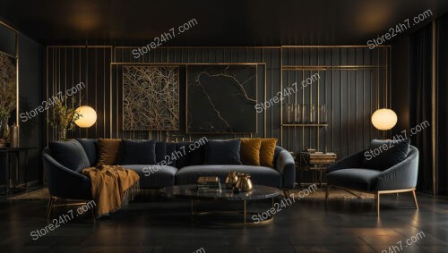 Chic Black and Gold Living Room with Cozy Ambiance