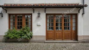 Classic German home with wooden doors and cobblestone driveway