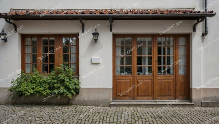 Classic German home with wooden doors and cobblestone driveway