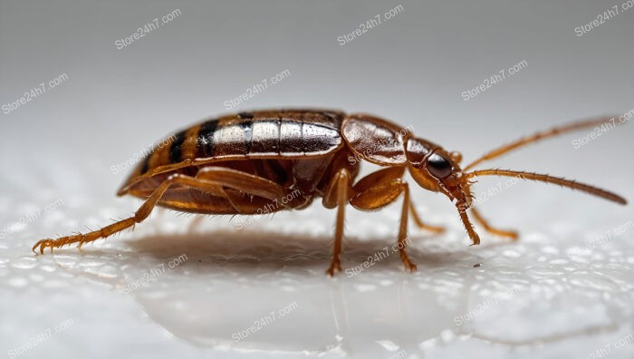 Close-up image of cockroach with segmented body and antennae