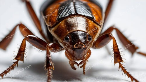 Close-up of cockroach head with shiny exoskeleton and legs