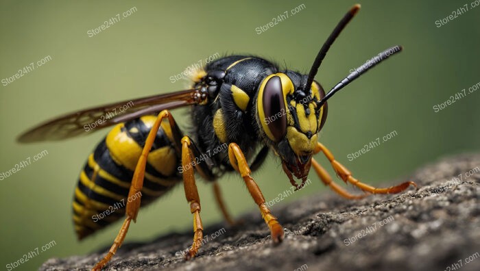 Close-Up View of Wasp with Detailed Antennae and Body