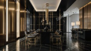 Contemporary Black and Gold Dining Room with Sleek Design