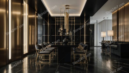 Contemporary Black and Gold Dining Room with Sleek Design