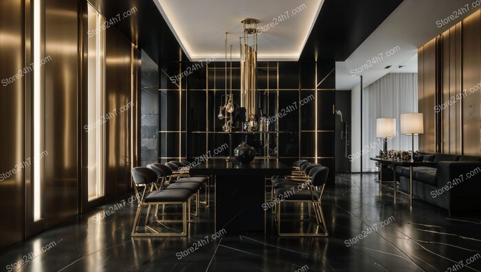 Contemporary Black and Gold Dining Room with Sleek Design