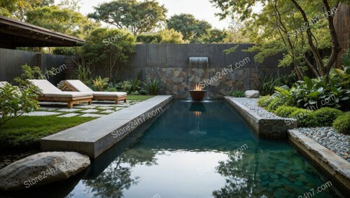 Contemporary Garden Pool with Waterfall and Fire Feature