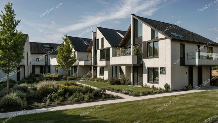 Contemporary German Homes with Gabled Roofs and Manicured Lawns