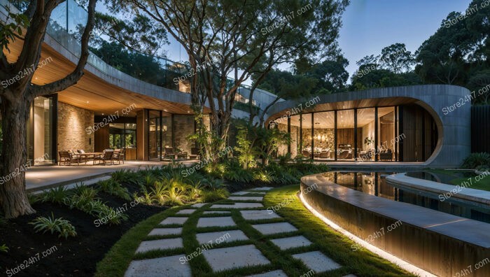 Contemporary Luxury Home Surrounded by Nature and Modern Pathways