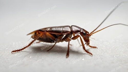 Detailed close-up of a cockroach with long antennae and legs