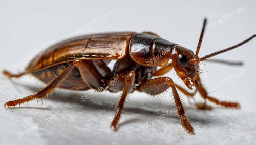 Detailed macro of cockroach showing shiny body and legs