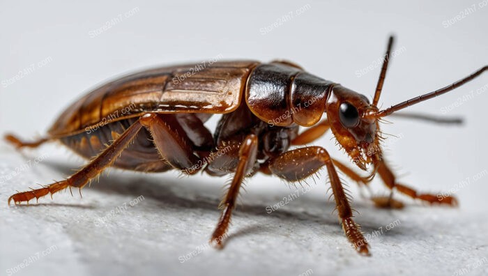 Detailed macro of cockroach showing shiny body and legs