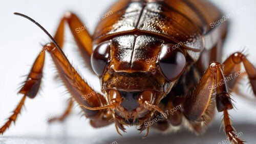 Detailed macro shot of cockroach head and legs in focus