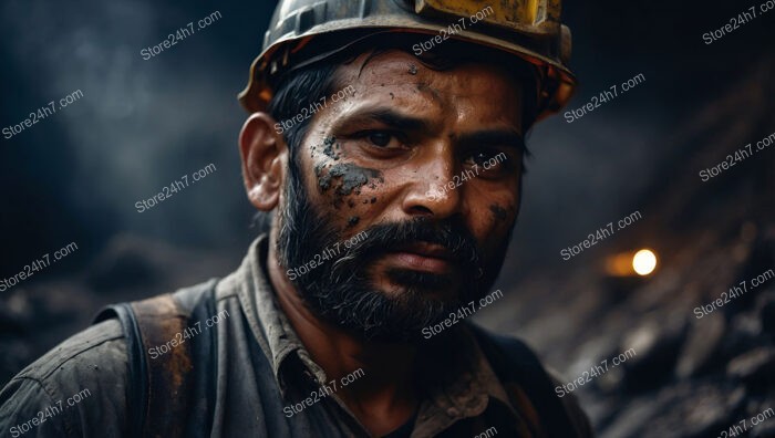 Determined Coal Miner Covered in Dust and Sweat