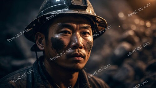 Determined Coal Miner in a Dimly Lit Tunnel