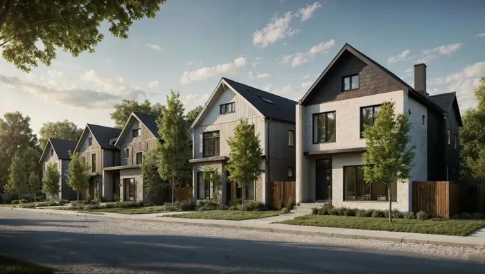 Distinctive German Row Houses with Charming Gabled Roofs and Trees