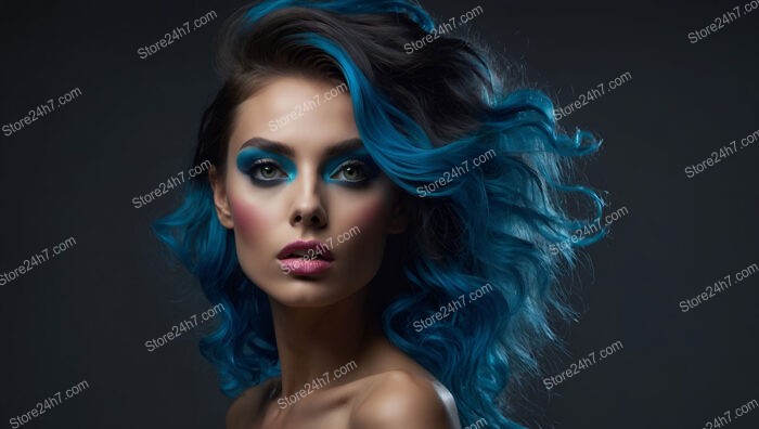 Electric Waves: Blue Hair and Futuristic Makeup Artistry