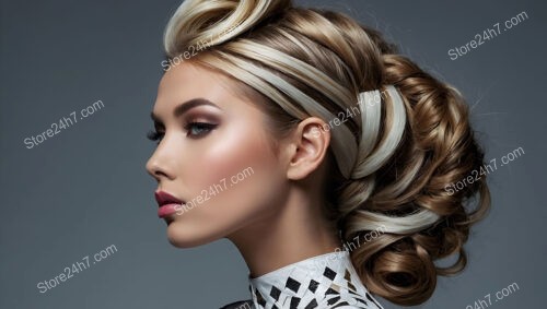 Elegant Braided Updo with Contrasting Blonde and Brown Strands