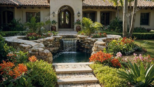 Elegant Garden Entrance with Stone Water Feature