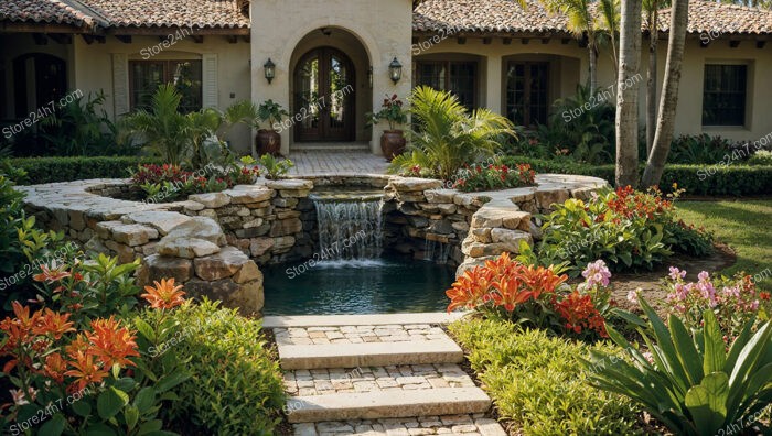 Elegant Garden Entrance with Stone Water Feature