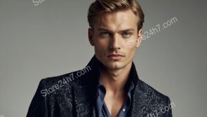 Elegant Man in Textured Dark Jacket: Fashion Editorial Shot
