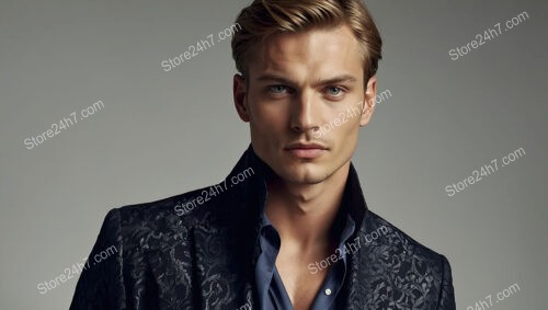 Elegant Man in Textured Dark Jacket: Fashion Editorial Shot