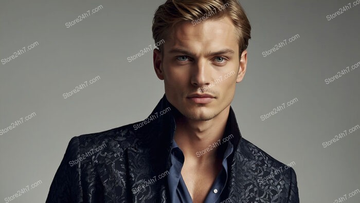 Elegant Man in Textured Dark Jacket: Fashion Editorial Shot