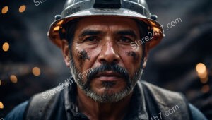 Experienced Coal Miner with a Steely Expression and Helmet