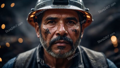 Experienced Coal Miner with a Steely Expression and Helmet