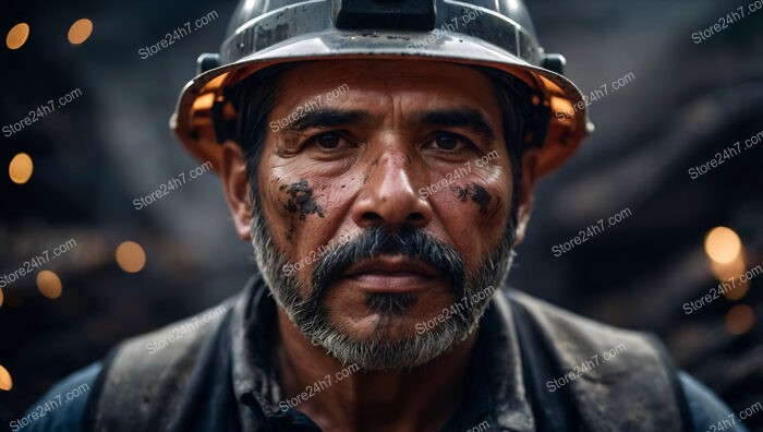 Experienced Coal Miner with a Steely Expression and Helmet