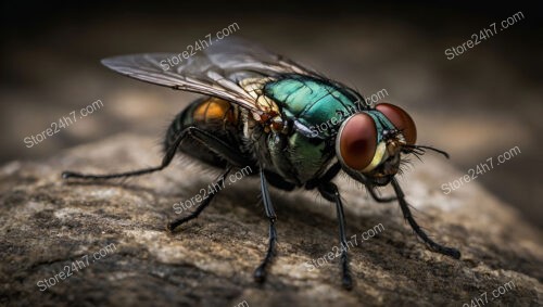 Fly on Rock Captured in Detailed Macro View