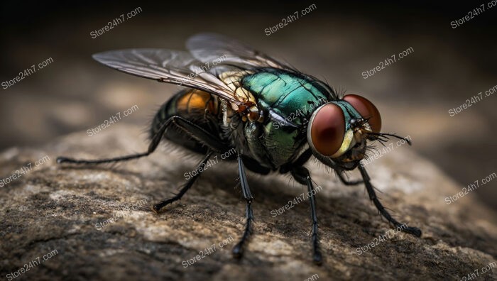 Fly on Rock Captured in Detailed Macro View