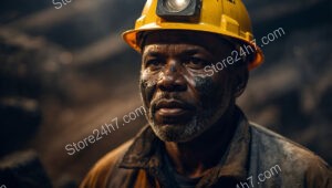 Focused Coal Miner in the Depths of the Earth