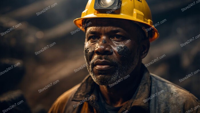 Focused Coal Miner in the Depths of the Earth