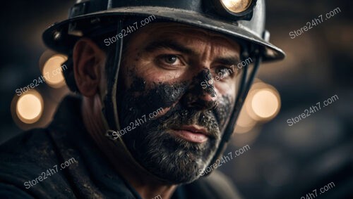 Focused Coal Miner with a Face Covered in Soot