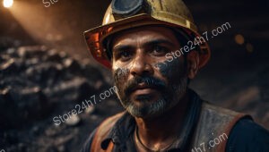 Focused Miner with Dirt-Streaked Face in Helmet