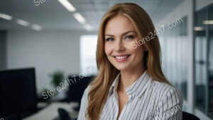 Friendly office assistant in bright and modern workplace
