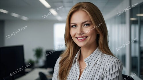 Friendly office assistant in bright and modern workplace