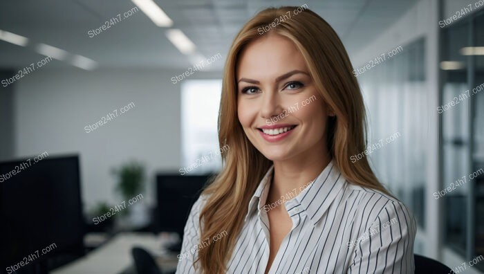 Friendly office assistant in bright and modern workplace